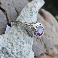 14k white gold pink sapphire filigree c.20s ring
