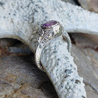 14k white gold pink sapphire filigree c.20s ring