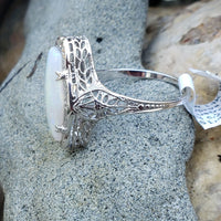 14k white gold filigree c.20s opal ring