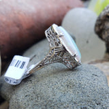 14k white gold filigree c.20s opal ring