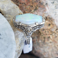14k white gold filigree c.20s opal ring
