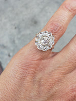 Platinum & 14k Edwardian mine & rose cut diamond halo Ring