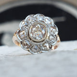 Platinum & 14k Edwardian mine & rose cut diamond halo Ring