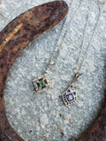 14k gold two tone Deco c.20s sapphire & diamond necklace pendant