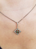 platinum top & 14k gold Deco c.1900 emerald & diamond necklace pendant