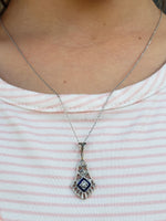 14k gold two tone Deco c.20s sapphire & diamond necklace pendant