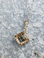 platinum top & 14k gold Deco c.1900 emerald & diamond necklace pendant