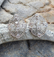 14k white gold vintage filigree European cut diamond earrings