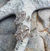 14k white gold vintage filigree European cut diamond earrings