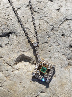 platinum top & 14k gold Deco c.1900 emerald & diamond necklace pendant