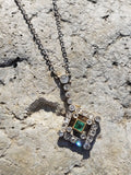 platinum top & 14k gold Deco c.1900 emerald & diamond necklace pendant
