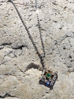 platinum top & 14k gold Deco c.1900 emerald & diamond necklace pendant
