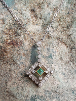 platinum top & 14k gold Deco c.1900 emerald & diamond necklace pendant