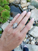 Platinum Diamond & Sapphire estate Art Deco c.20's filigree glove shield Ring