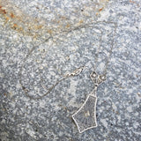 14k white gold Deco c.20's etched quartz crystal diamond pendant necklace