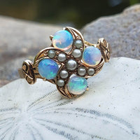10k gold Victorian opal & seed pearl ring