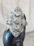 Platinum Diamond estate Art Deco c.20's filigree glove shield Ring