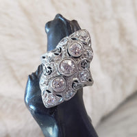 Platinum Diamond estate Art Deco c.20's filigree glove shield Ring