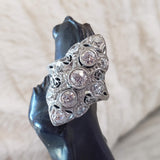 Platinum Diamond estate Art Deco c.20's filigree glove shield Ring