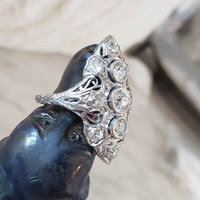Platinum Diamond estate Art Deco c.20's filigree glove shield Ring