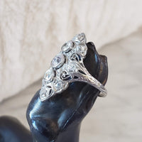 Platinum Diamond estate Art Deco c.20's filigree glove shield Ring