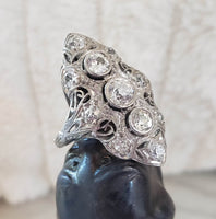 Platinum Diamond estate Art Deco c.20's filigree glove shield Ring