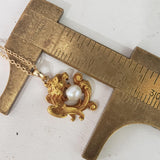 14k gold Victorian pearl necklace pendant winged lion Griffin