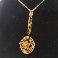 10k gold Victorian diamond & pearl necklace pendant lavaliere