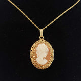 14k yellow gold estate cameo locket pendant necklace