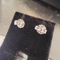 14k white gold old European cut diamond Fleur De Lis studs earrings .89ct tw
