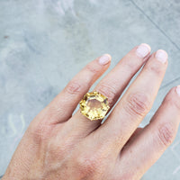 14k yellow gold hexagon CITRINE estate cocktail ring