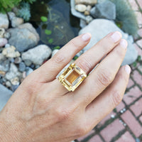14k yellow gold emerald cut CITRINE estate cocktail ring