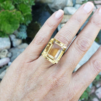 14k yellow gold emerald cut CITRINE estate cocktail ring