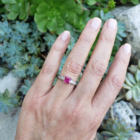 Palladium pink Tourmaline & Diamond estate Ring