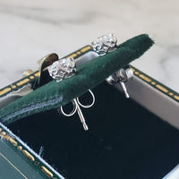 14k white gold old mine cut diamond scroll studs earrings - .53ct tw