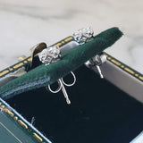 14k white gold old mine cut diamond scroll studs earrings - .53ct tw