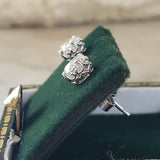 14k white gold old mine cut diamond scroll studs earrings - .53ct tw
