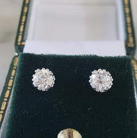 14k white gold old mine cut diamond scroll studs earrings - .53ct tw