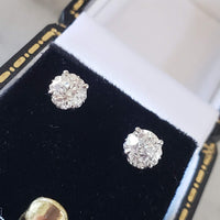 14k white gold old European cut diamond Fleur De Lis studs earrings .89ct tw