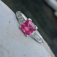 Palladium pink Tourmaline & Diamond estate Ring