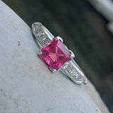 Palladium pink Tourmaline & Diamond estate Ring