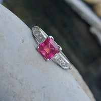 Palladium pink Tourmaline & Diamond estate Ring
