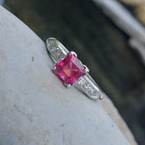 Palladium pink Tourmaline & Diamond estate Ring
