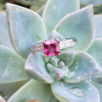 Palladium pink Tourmaline & Diamond estate Ring