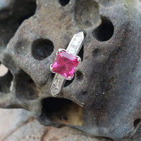 Palladium pink Tourmaline & Diamond estate Ring