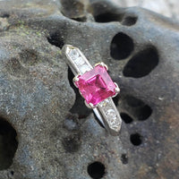 Palladium pink Tourmaline & Diamond estate Ring