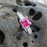 Palladium pink Tourmaline & Diamond estate Ring