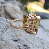 14k yellow gold emerald cut CITRINE estate cocktail ring