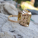 14k yellow gold emerald cut CITRINE estate cocktail ring
