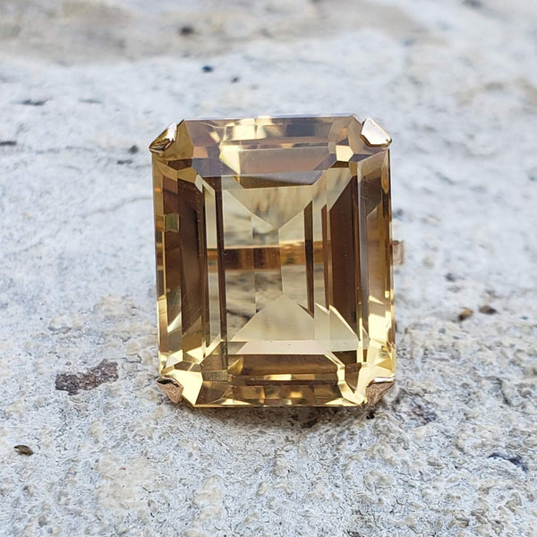 14k yellow gold emerald cut CITRINE estate cocktail ring